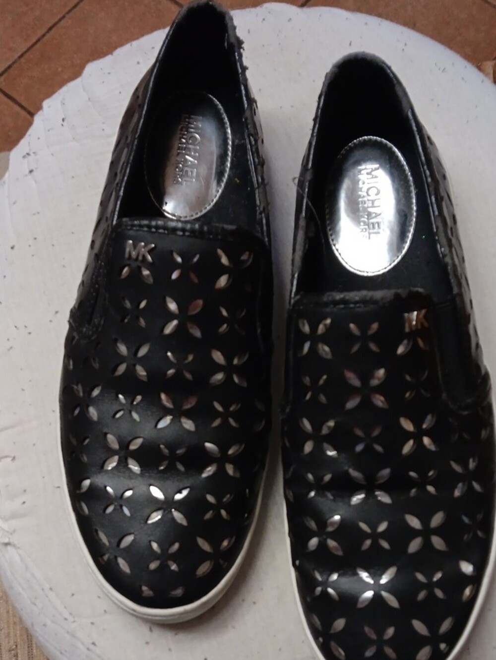 MICHAEL Michael Kors Black Perforated Slip-On Sneakers with MK Charm Size 8